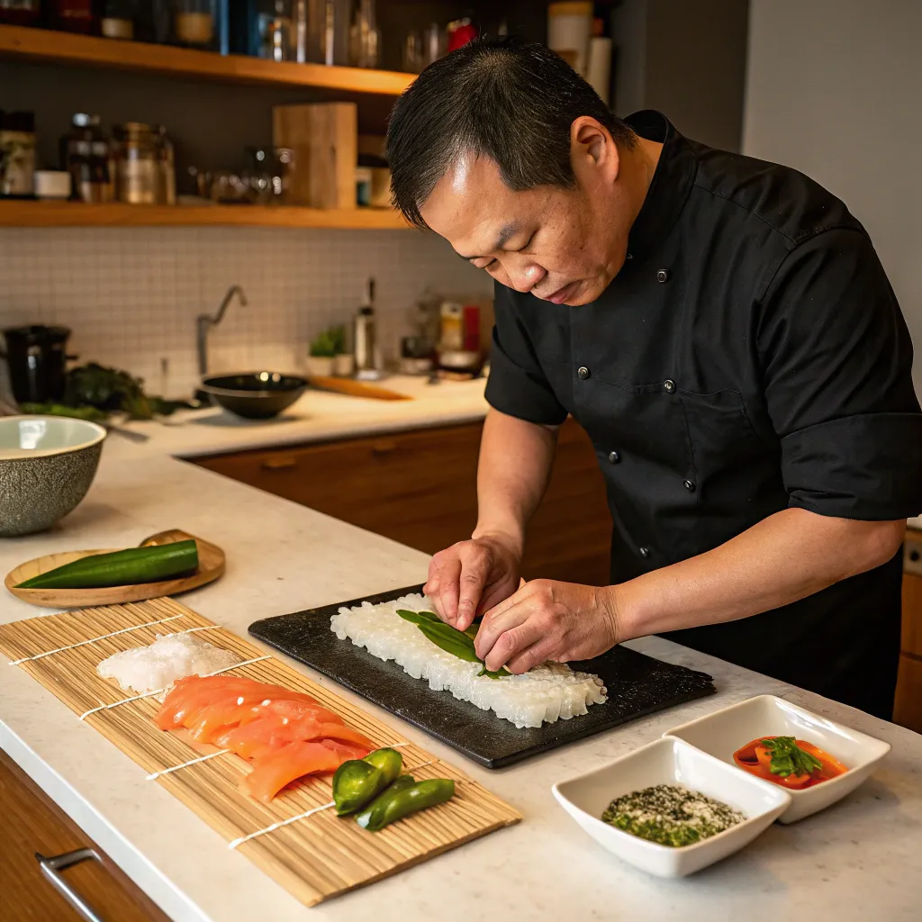 Michael preparing homemade sushi