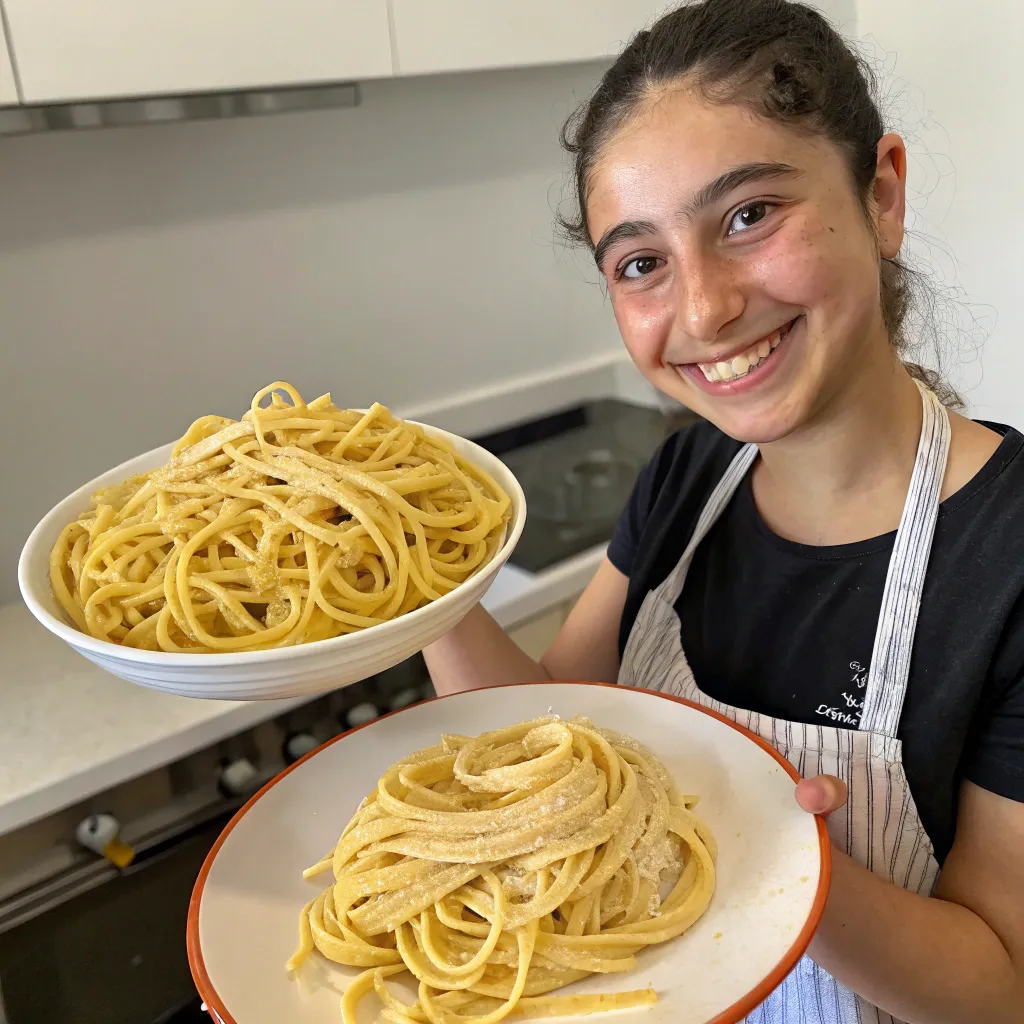 Sophia showing her handmade pasta