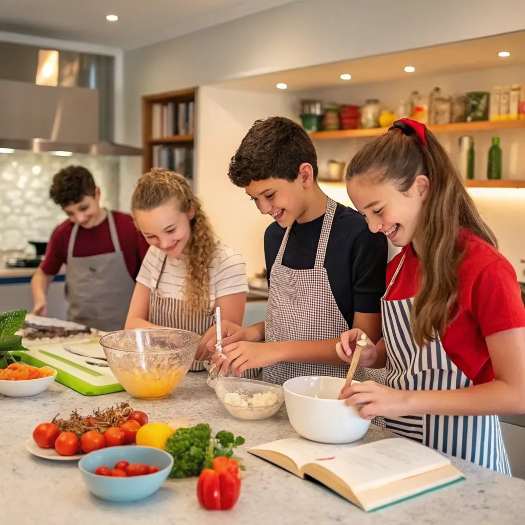 Teens enjoying a cooking class